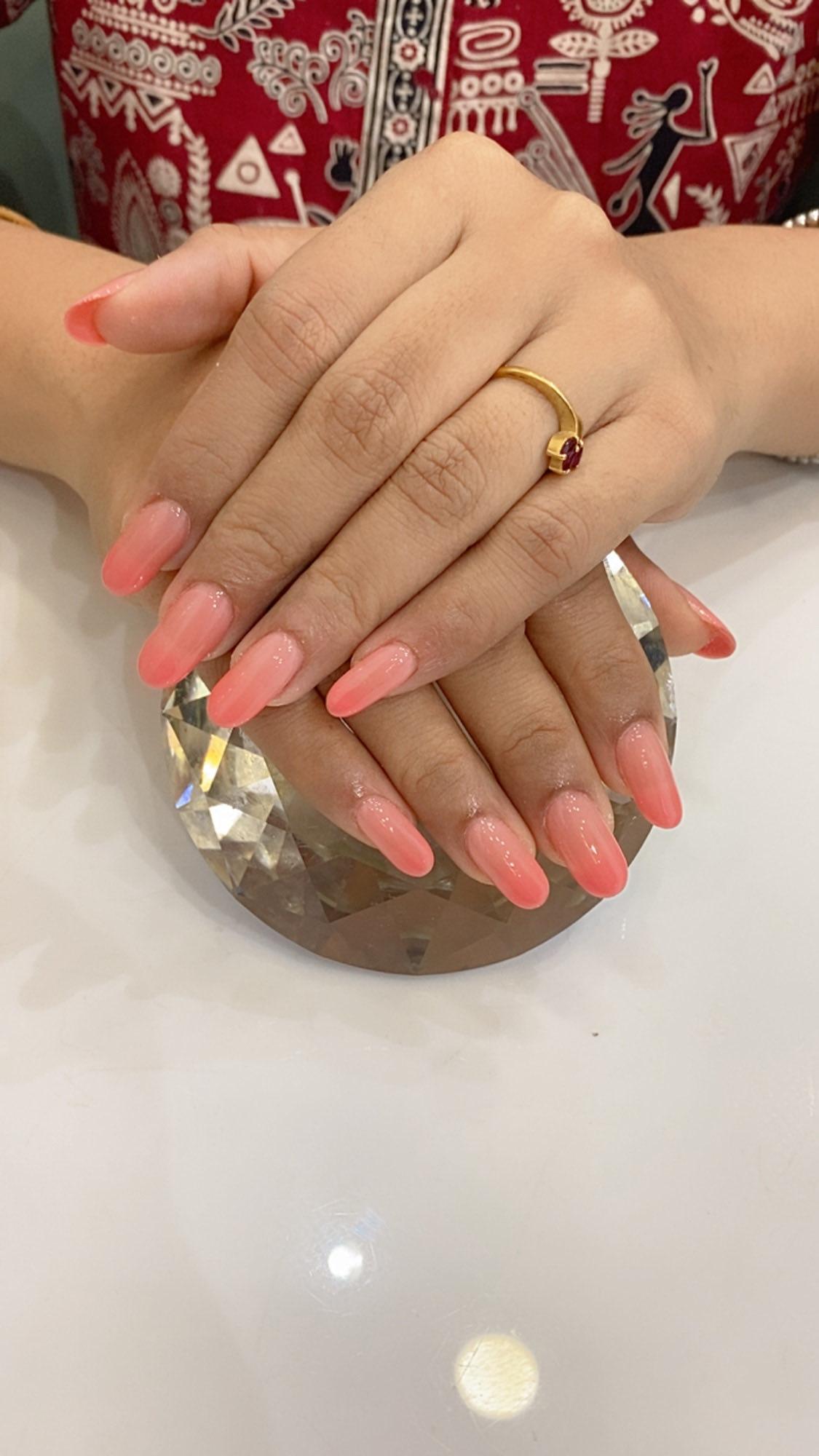 Coral Almond Gel Nails