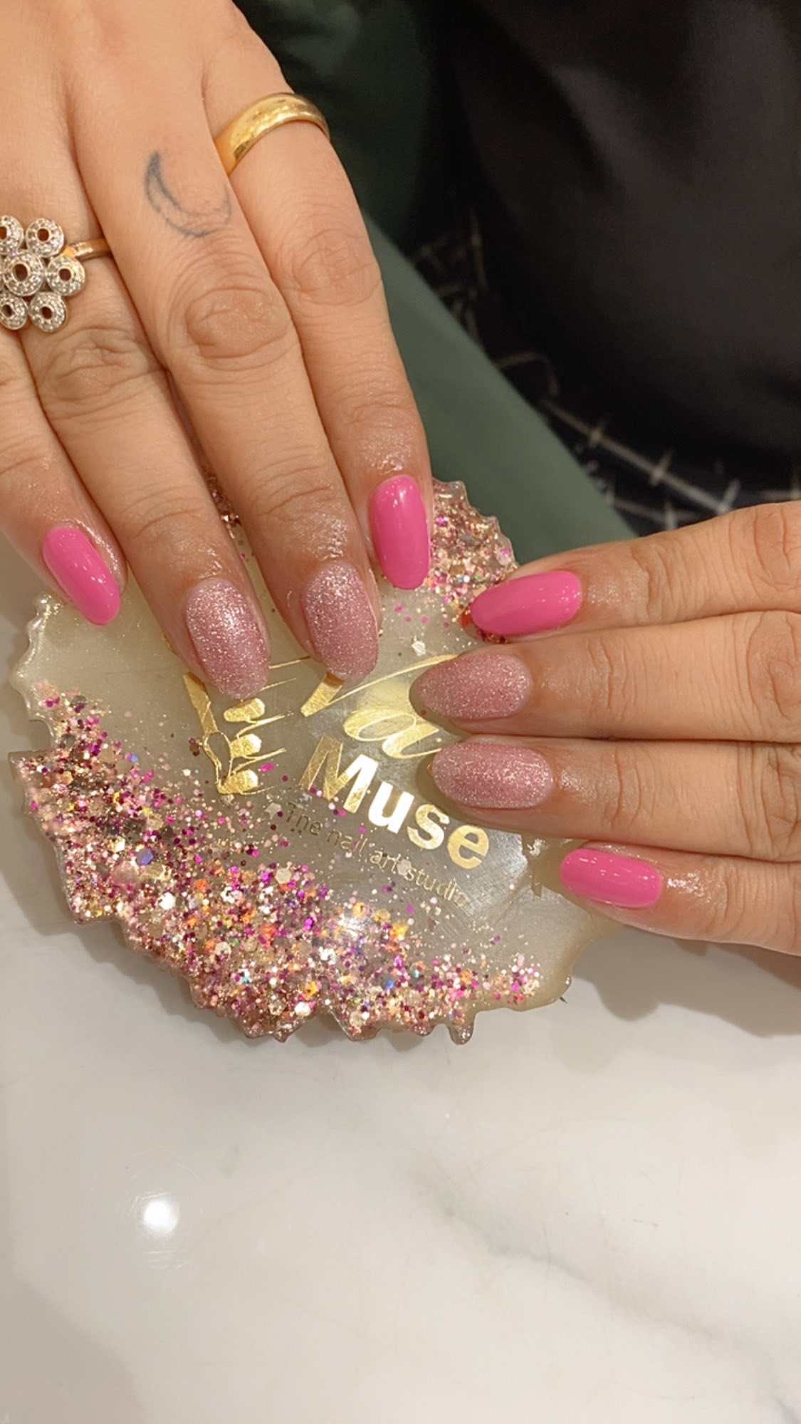 Pink Glitter Mix Gel Nails